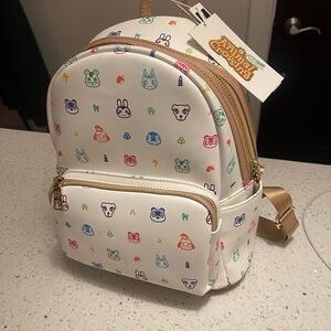 Nintendo Animal Crossing White Mini Backpack with Multicolor Character Icons